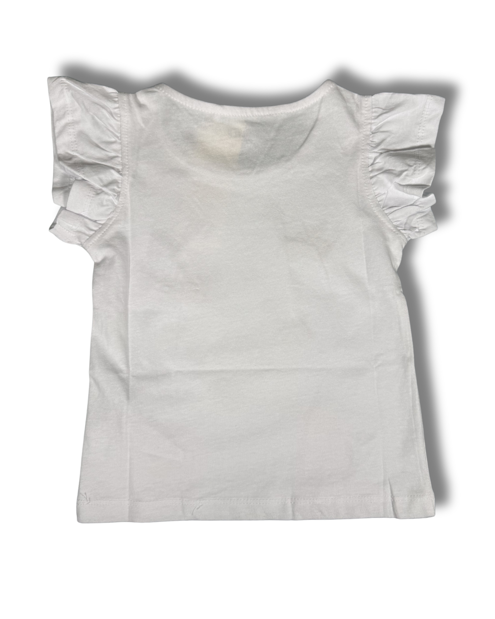 T-shirt bambina bianca con paillettes frutta e volant – Blue Seven