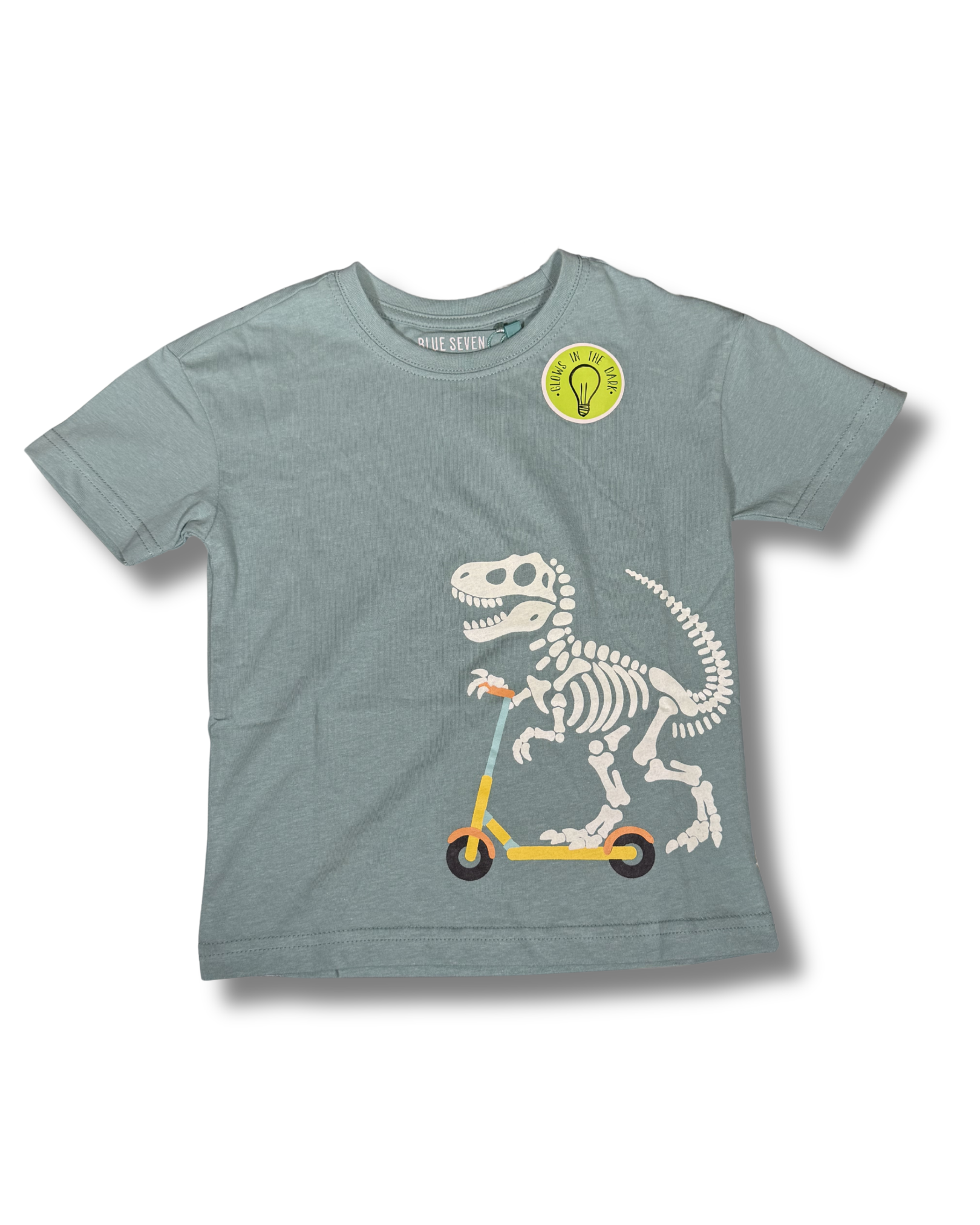 T-shirt Bambino Verde con Stampa Dinosauro sul Monopattino