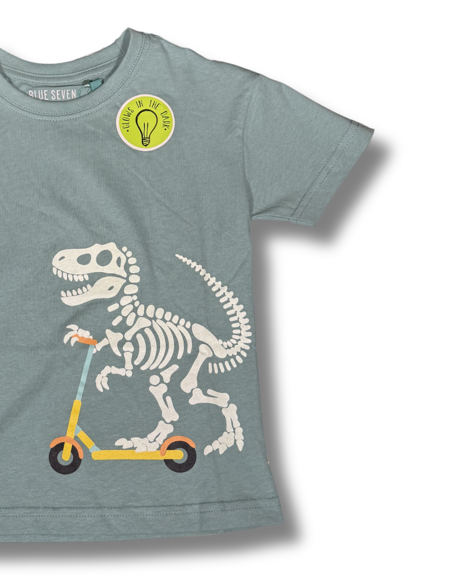 T-shirt Bambino Verde con Stampa Dinosauro sul Monopattino