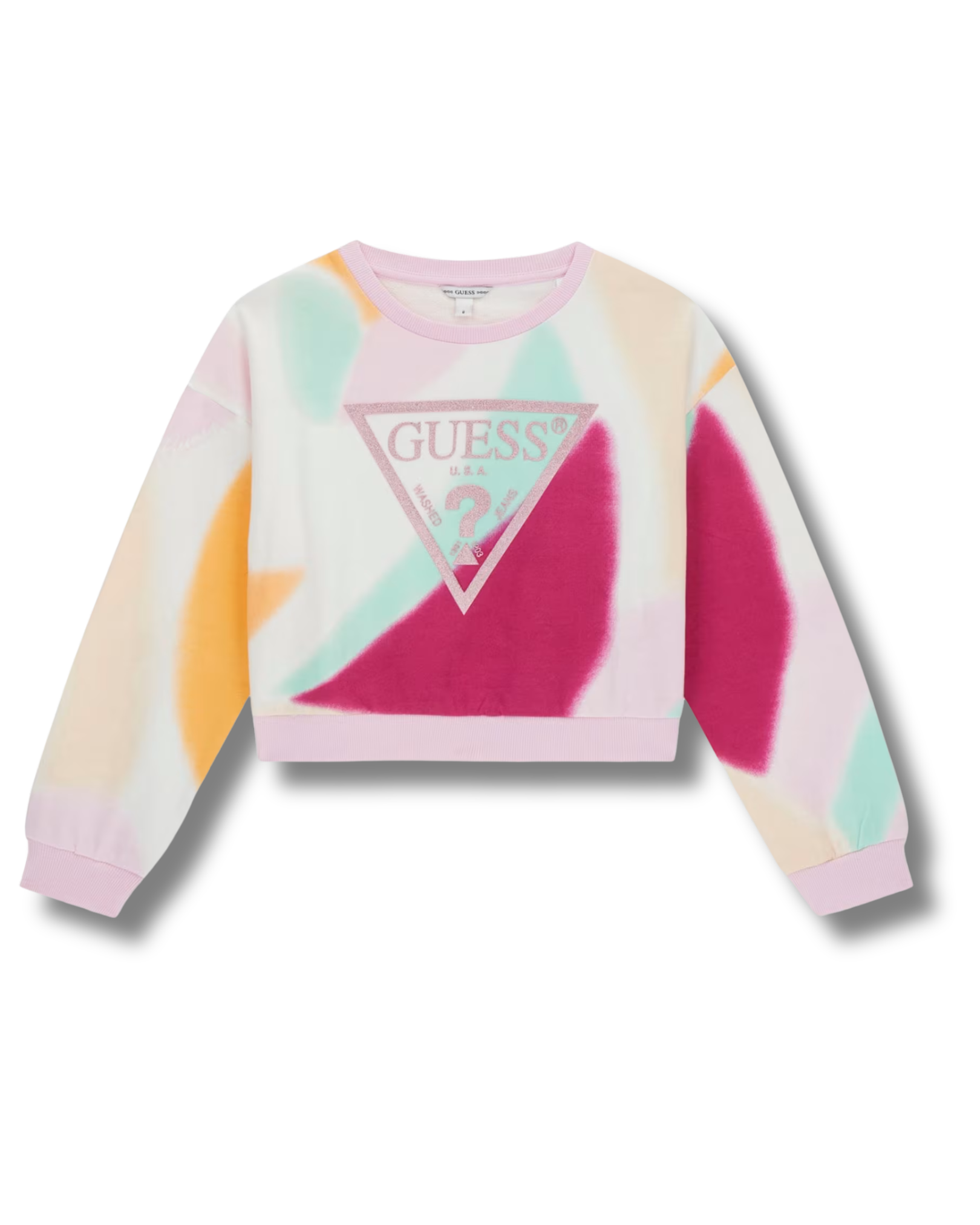 Felpa bambina/ragazza Guess fantasia multicolor con logo triangolo
