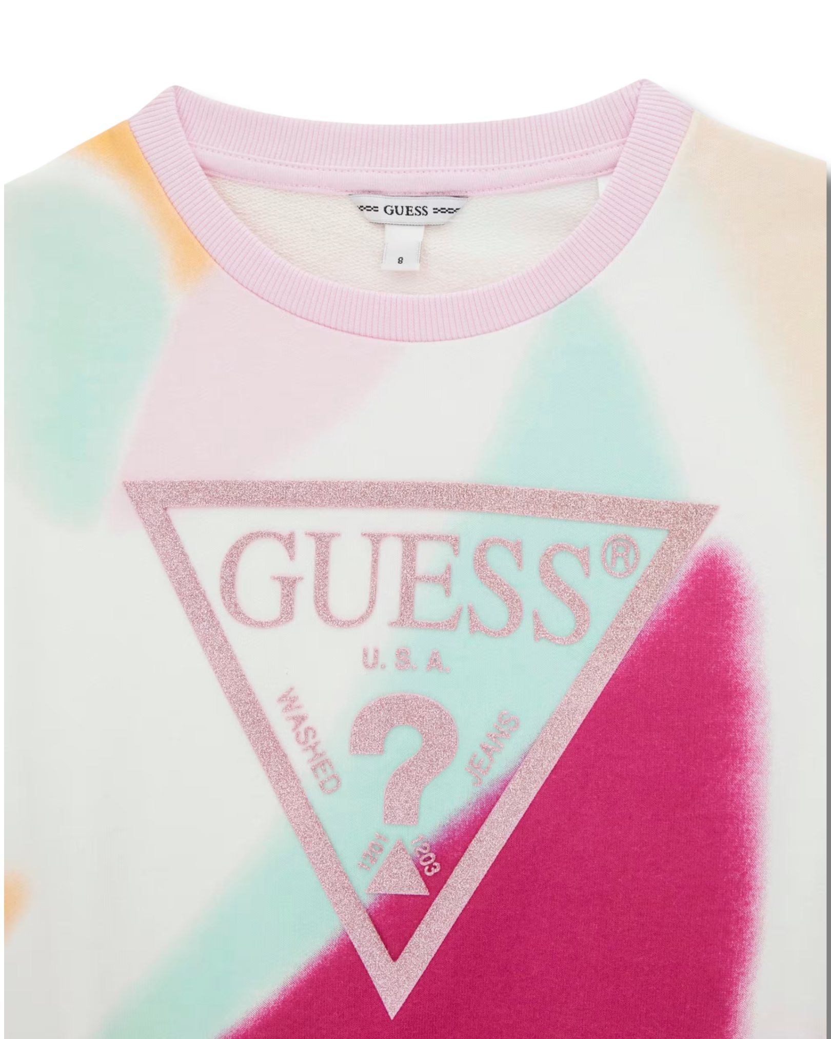 Felpa bambina/ragazza Guess fantasia multicolor con logo triangolo