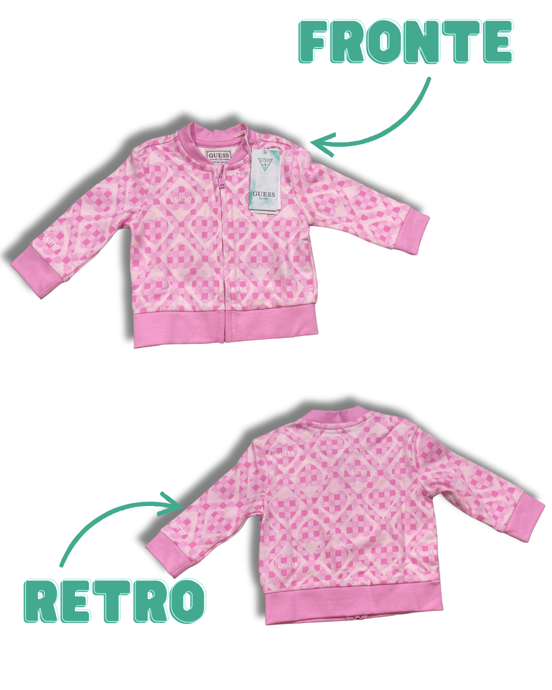 Completo bambina Guess rosa con stampa cuori 2 pezzi felpa + pantalone