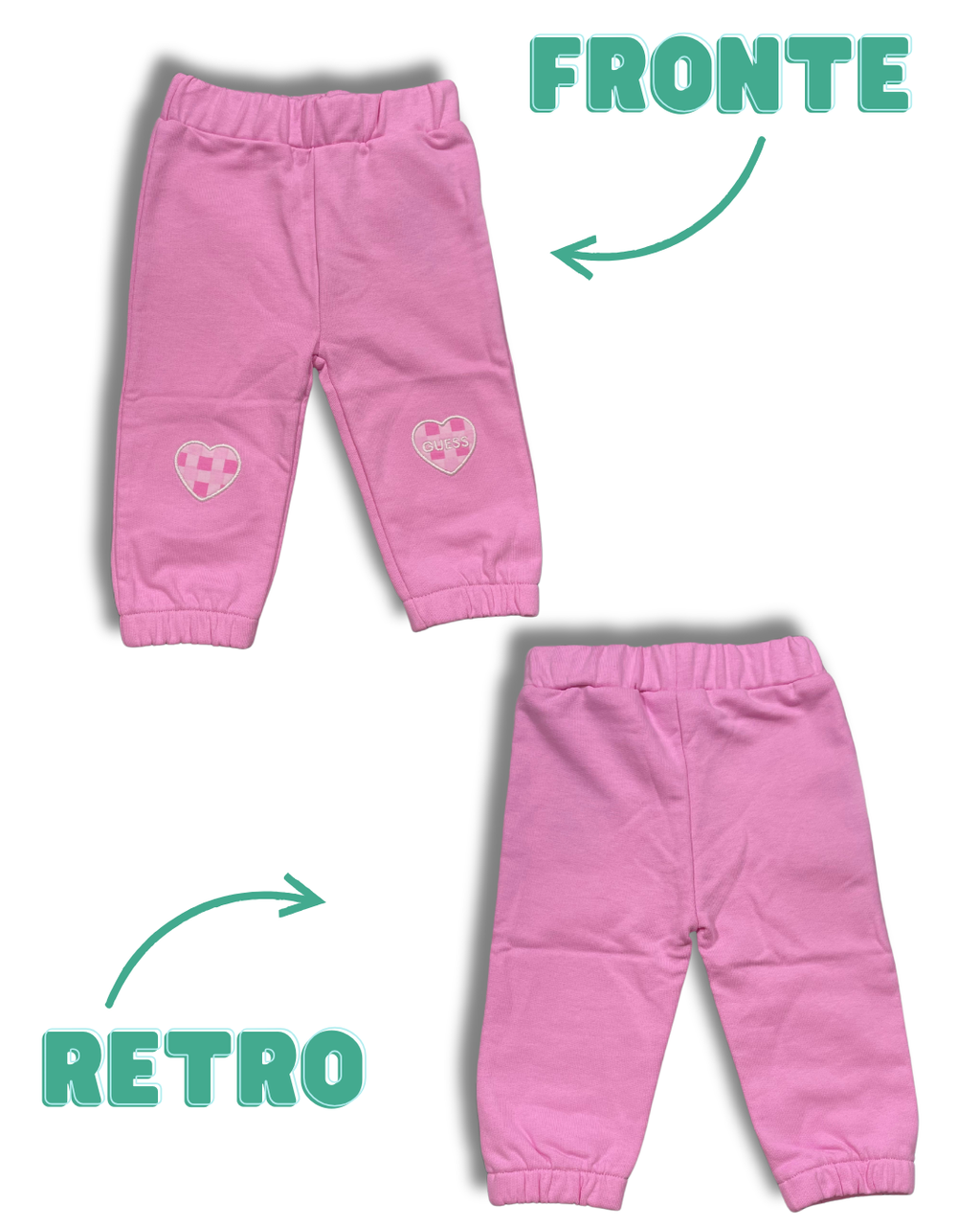 Completo bambina Guess rosa con stampa cuori 2 pezzi felpa + pantalone