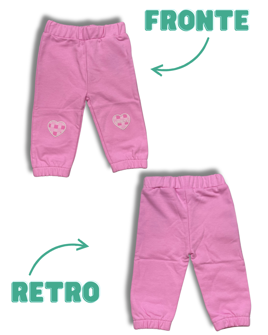 Completo bambina Guess rosa con stampa cuori 2 pezzi felpa + pantalone