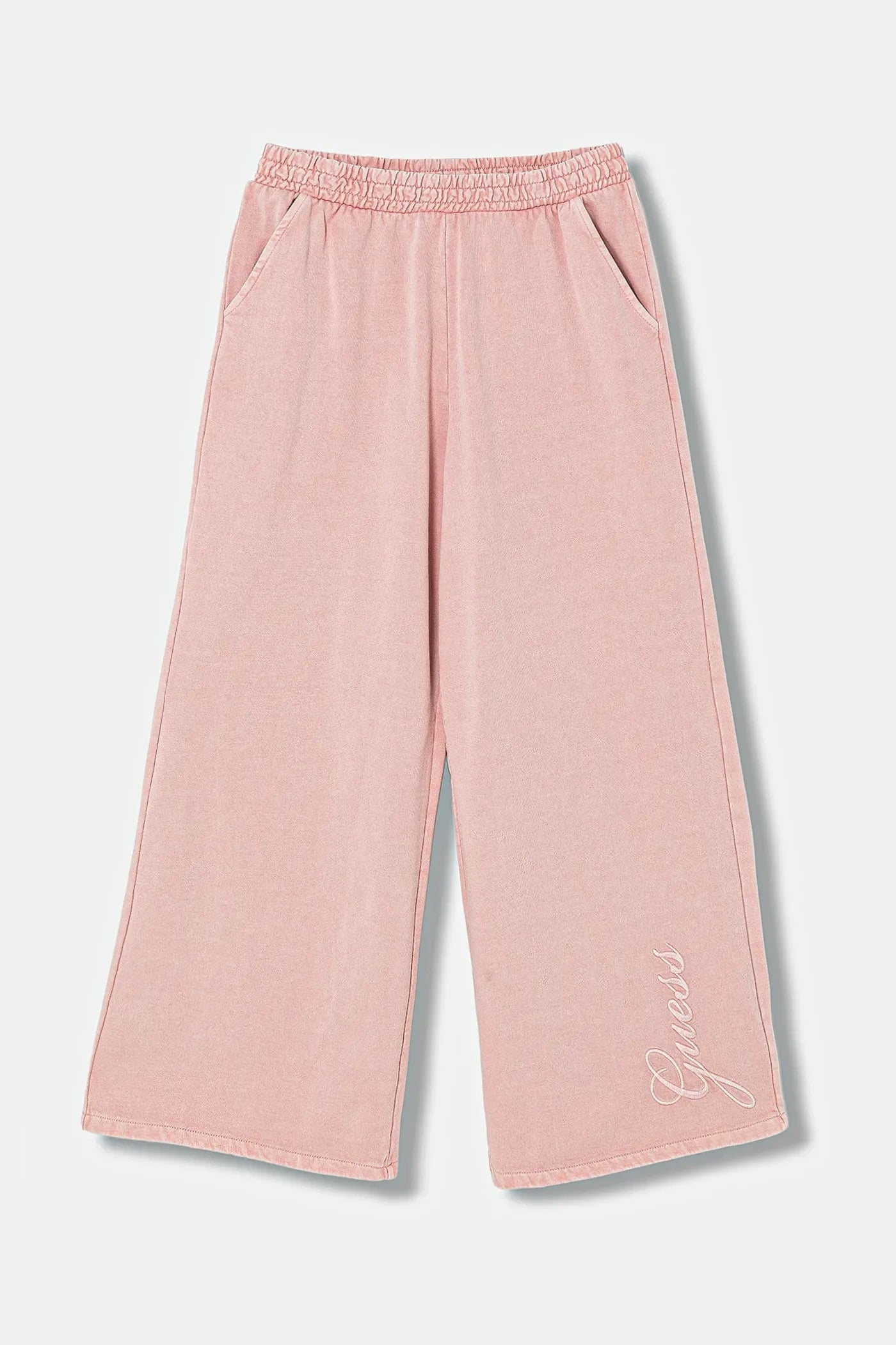 Pantalone bambina Guess Rosa Cipria Palazzo con Logo Ricamato